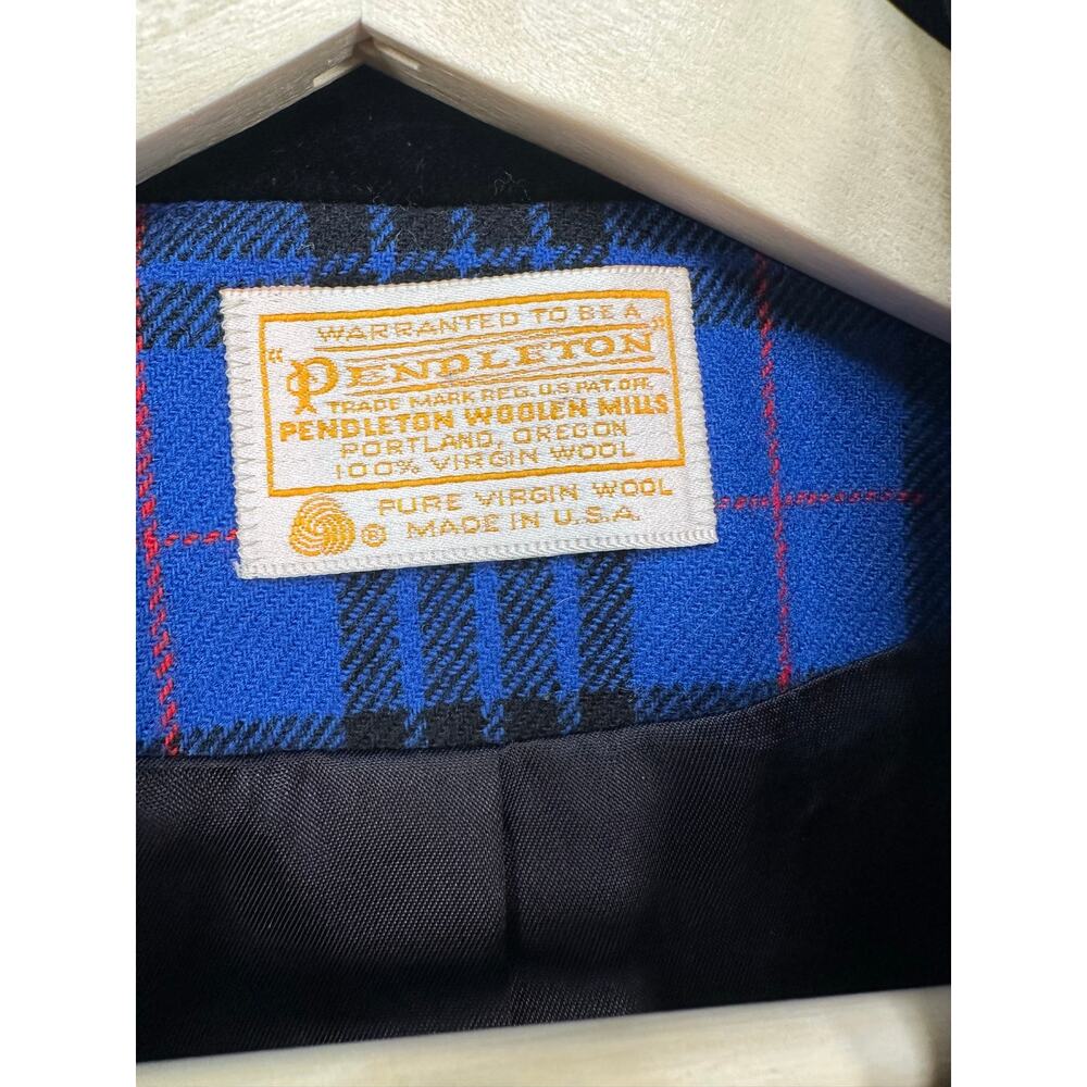 Vintage 1990’s Blue and Black Wool Plaid Blazer Jacket w/ Velvet Collar Size 10 - Picture 4 of 6